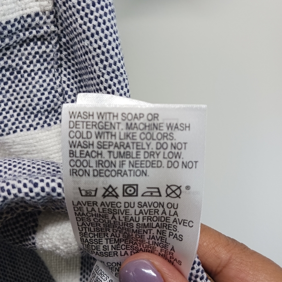 Roxy Hooded Top Women Size XS Blue White Stripes Short Sleeve Front Pocket - Picture 7 of 12